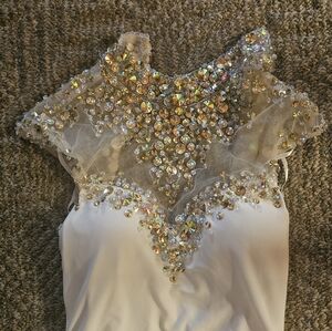 Elegant White and Gold Embellished Prom Dress